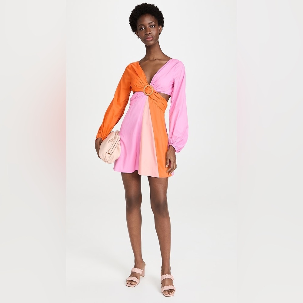 NWOT Staud Long Sleeve Gulf Mini Dress Tangerine Grapefruit Petal Pink/Orange 00